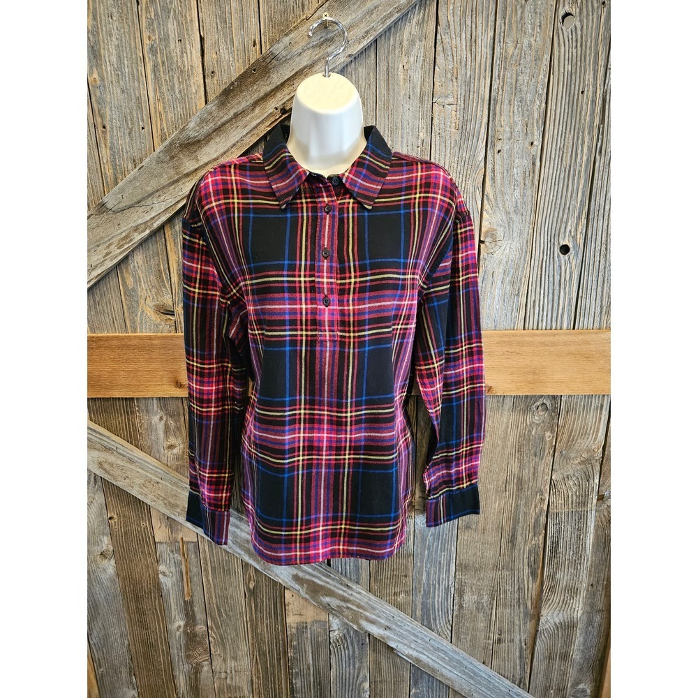 Calvin klein jeans light flannel popover bright plaid size medium women's